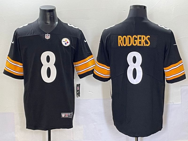 Men 2025 Pittsburgh Steelers #8 Rodgers Black white Nike Limited NFL Jersey style 1